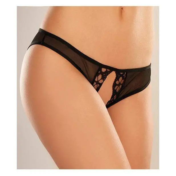 Allure Lingerie Adore Mirabelle Plum Panty – Crotchless Black Lace Brief (One Size) 1