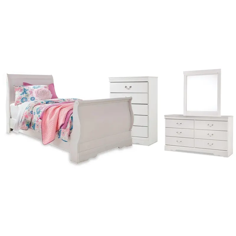 Ashley Anarasia Twin Sleigh Bedroom Set – 6-Piece Classic Curved Headboard Suite 1