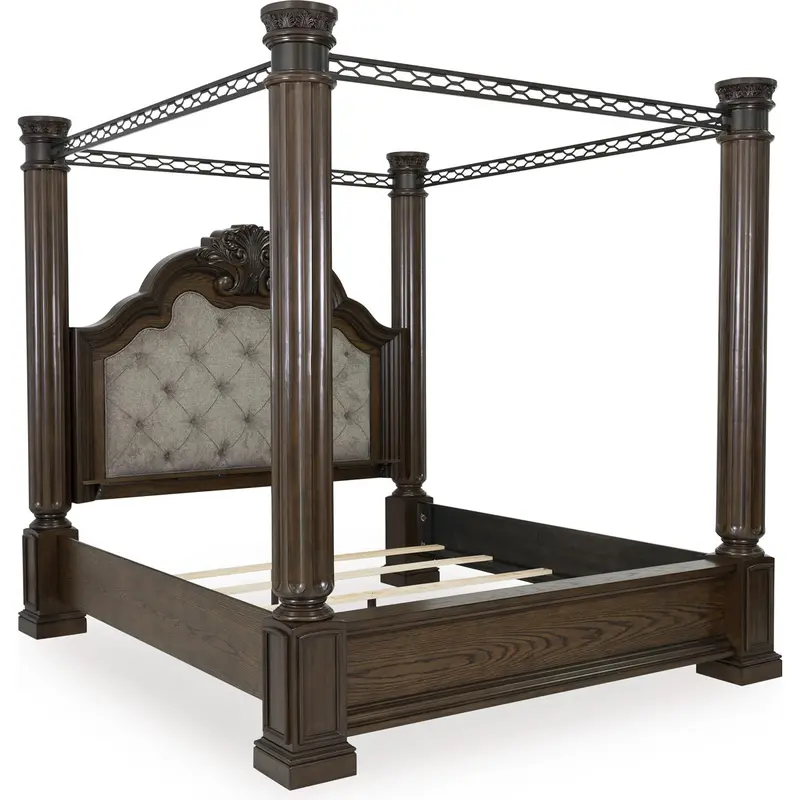 Ashley Maylee Queen Canopy Bed – Elegant Upholstered Frame With Drapery Rods 1