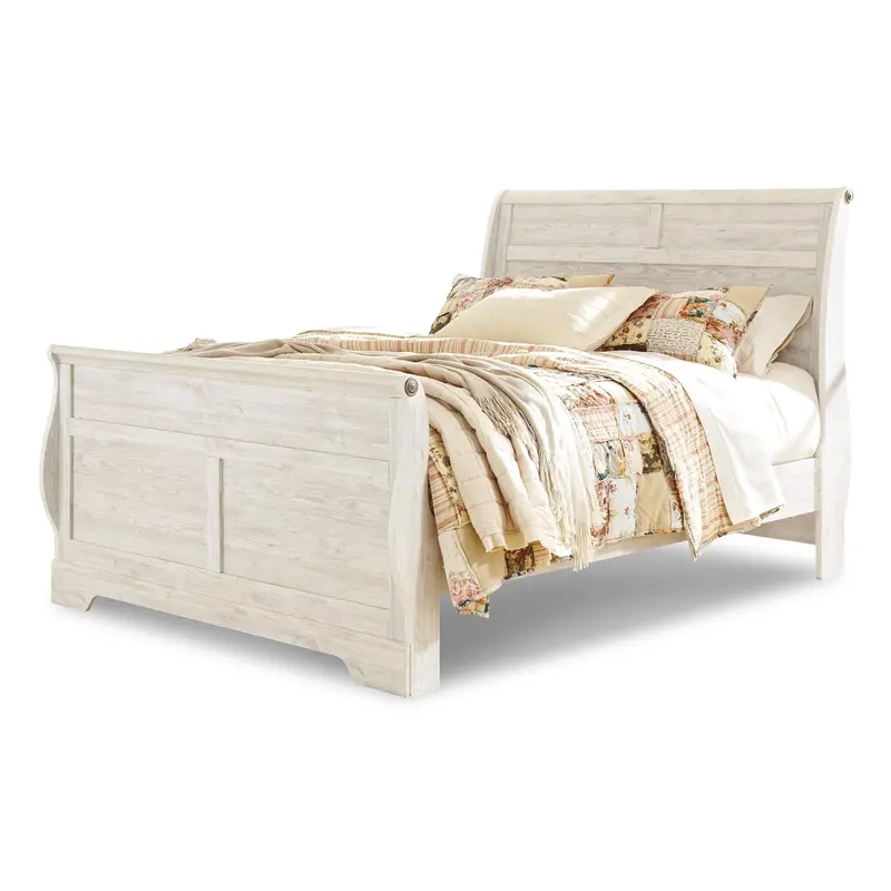 Ashley Willowton Queen Sleigh Bed – Traditional Upholstered Design With Scroll Details (Model B267B29) 1