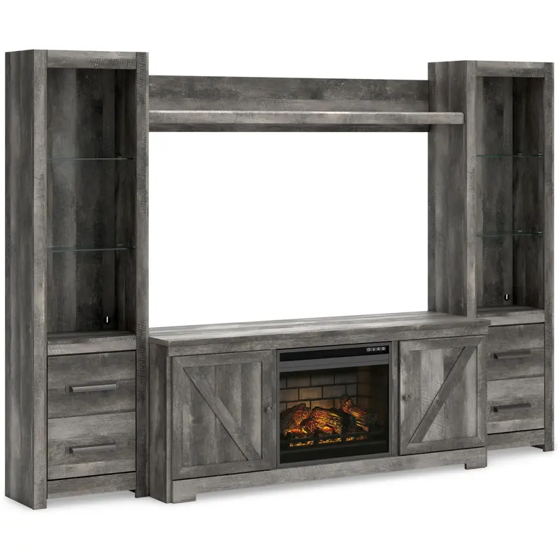 Ashley Wynnlow W440W8 4-Piece Media Console Collection With Built-In Fireplace 1