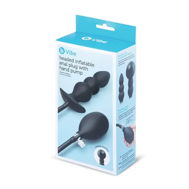 B-Vibe Beaded Anal Plug – Inflatable With Hand Pump (Black) 1