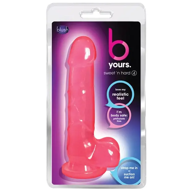 Blush Novelties B Yours Sweet N Hard 4 Dildo – 7-Inch Firm Realistic Design With Scrotum (Pink) 1