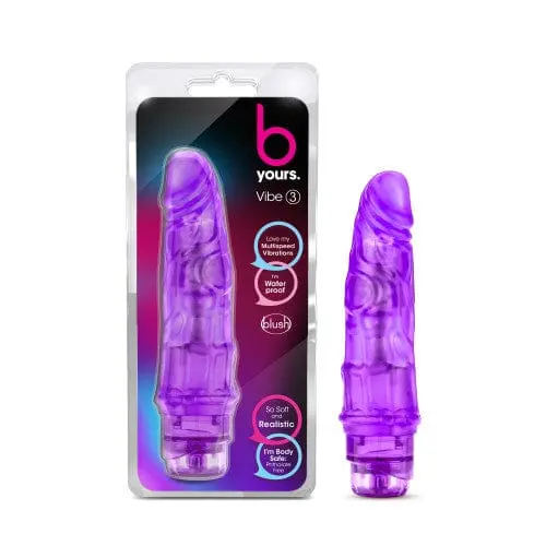 Blush Novelties B Yours Vibe 3 Dildo – Compact 3-Speed Vibrating Realistic Toy (Purple) 1
