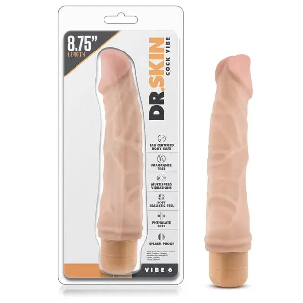 Blush Novelties Dr. Skin Vibe 6 Dong Dildo – 9-Inch Full-Size Realistic Vibrating Toy (Beige) 1
