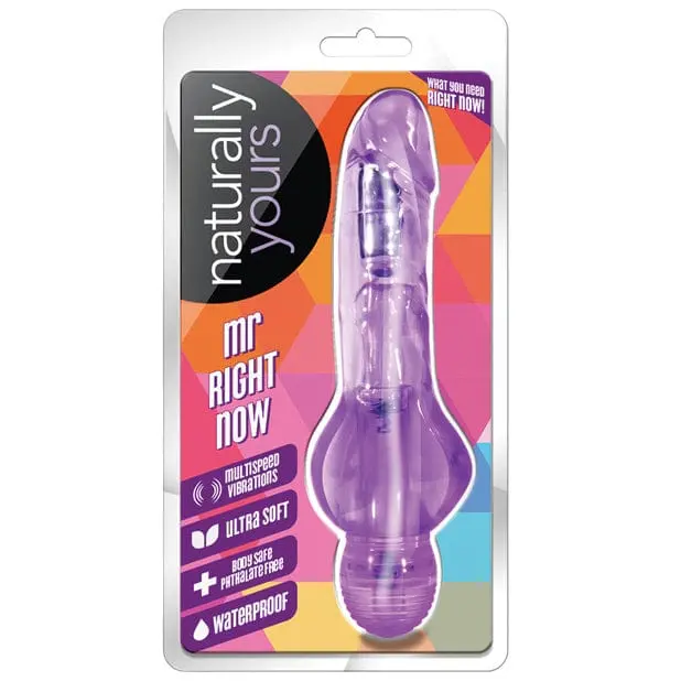 Blush Novelties Naturally Yours Mr. Right Now Vibrating Dildo – 6.5-Inch Realistic Shape & Feel (Purple) 1