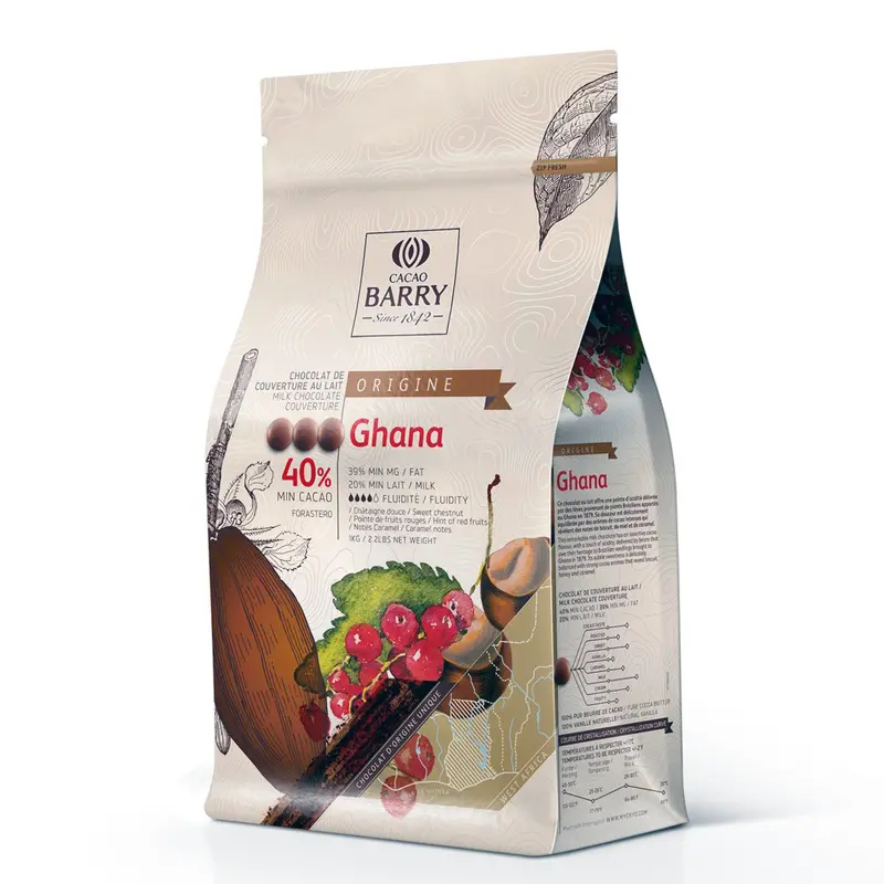 Cacao Barry Ghana Milk Couverture Chocolate – 40.5% Cocoa, 1Kg Block 1