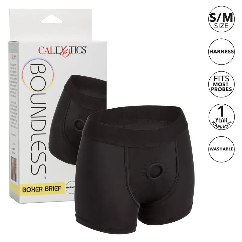 California Exotics Boundless Boxer Brief Harness – Adjustable Strap-On Support, Black S/M 1