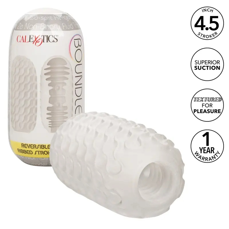 California Exotics Boundless Ribbed Stroker — Reversible Soft Sleeve (White) 1