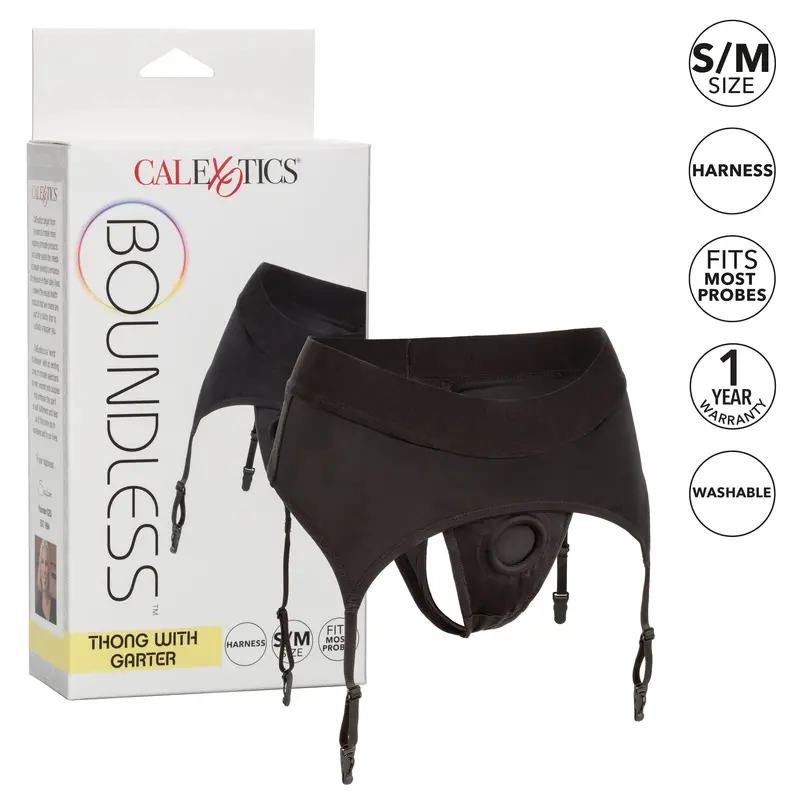 California Exotics Boundless Thong Harness With Garter Straps – Black, Small/Medium 1