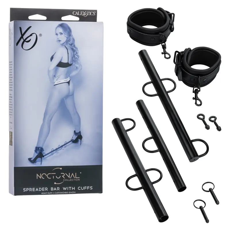 California Exotics Nocturnal Collection Steel Spreader Bar With Faux-Leather Cuffs – Black 1