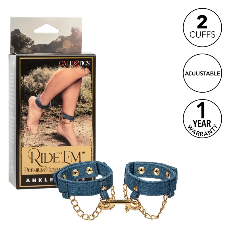 California Exotics Ride 'Em Denim Ankle Restraints – Stylish Navy Cuffs 1