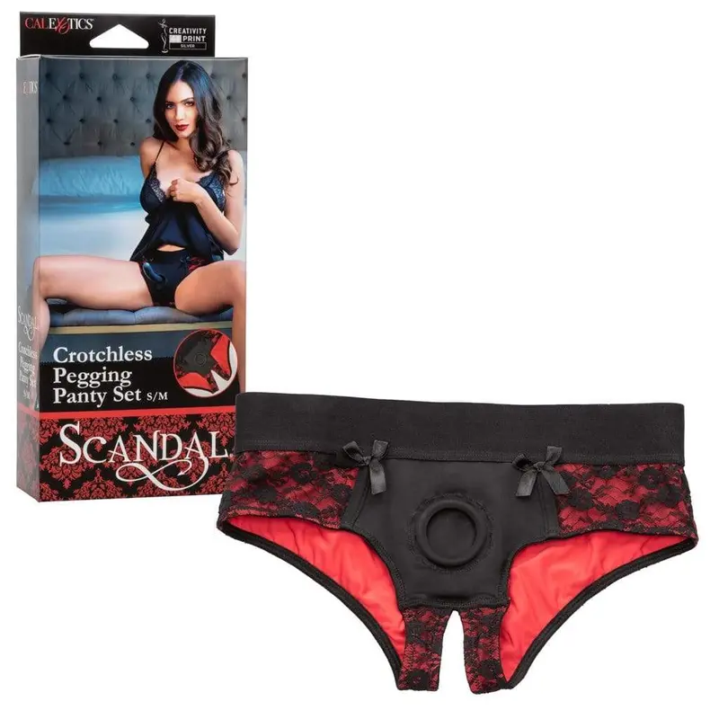 California Exotics Scandal Crotchless Pegging Panty Set – Red, Sizes S/M 1
