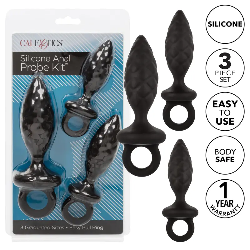 California Exotics Silicone Anal Plug Kit – 3-Piece Black Starter Set 1