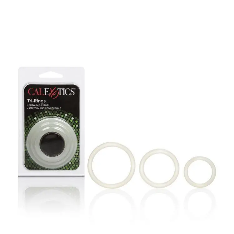 California Exotics Tri-Rings Glow-In-The-Dark Cock Rings – White Luminous Set 1