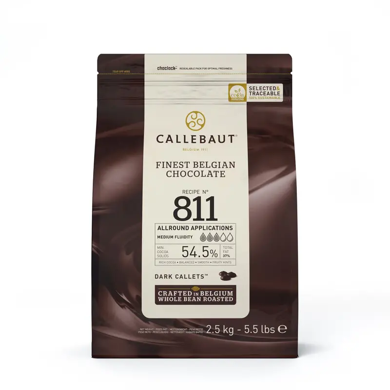 Callebaut 811 Dark Chocolate Callets – 55% Cocoa, 2.5Kg Bag 1