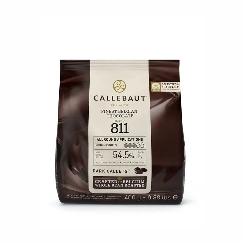 Callebaut 811 Dark Chocolate Callets – 55% Cocoa, 400 G Resealable Bag 1