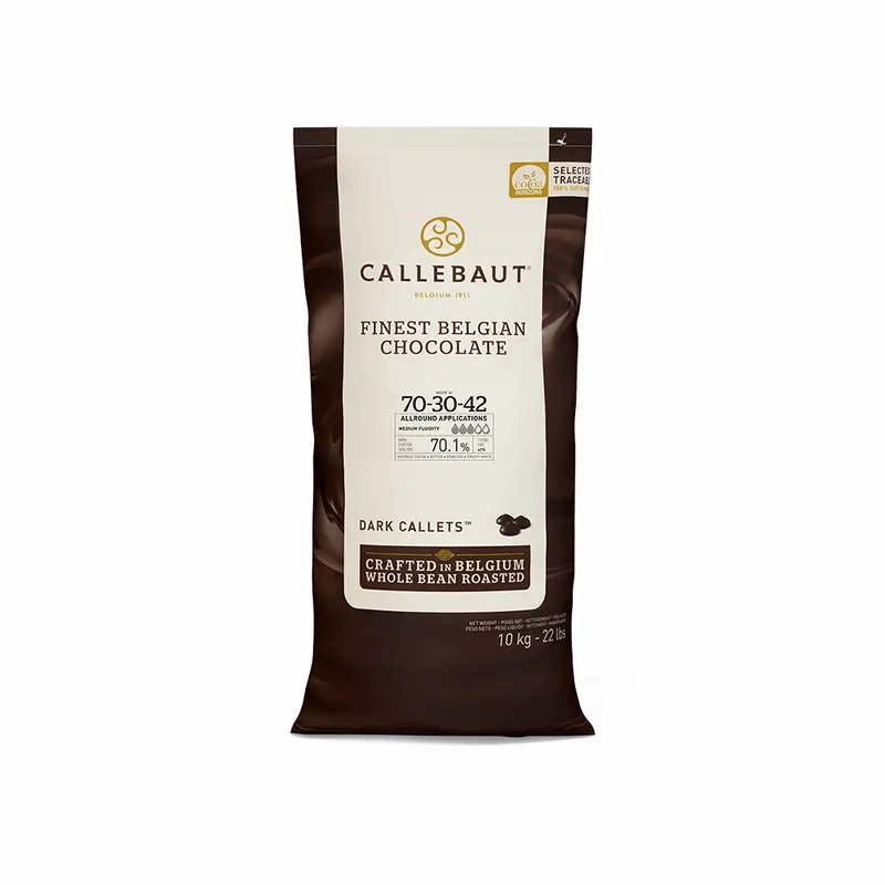 Callebaut Dark Chocolate Callets – 70.5% Cocoa, 10Kg Bulk Pack (70/30 Ratio) 1