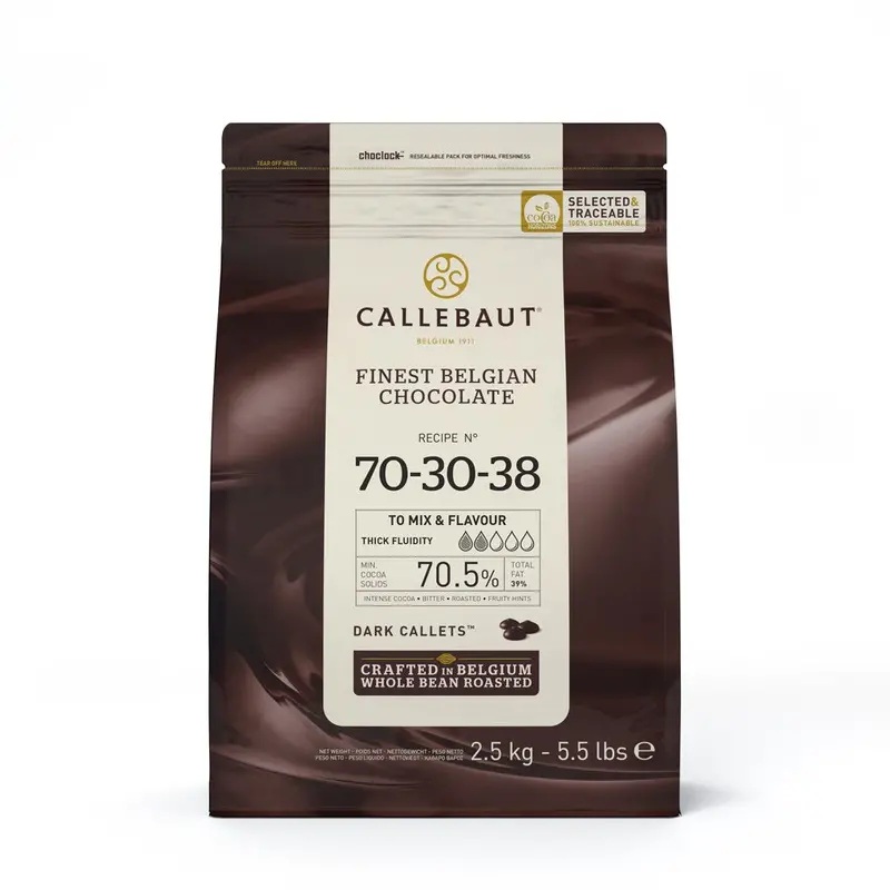 Callebaut Dark Chocolate Callets – 70.5% Cocoa, Intense Flavor, 2.5 Kg Bag 1