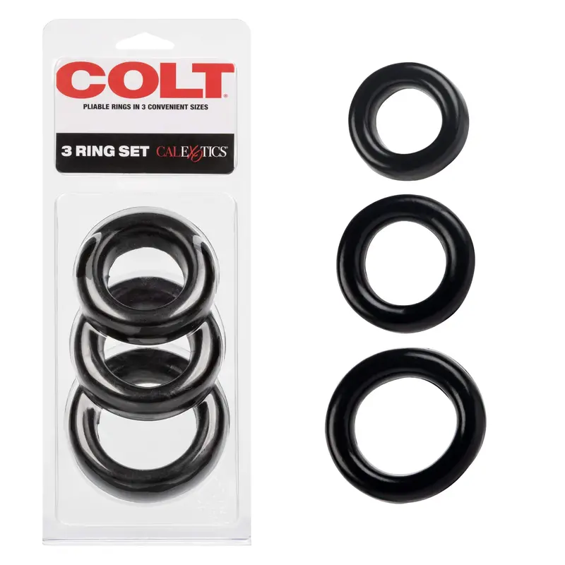 Colt 3-Piece Cock Ring Set – Assorted Sizes For Custom Fit (Black) 1