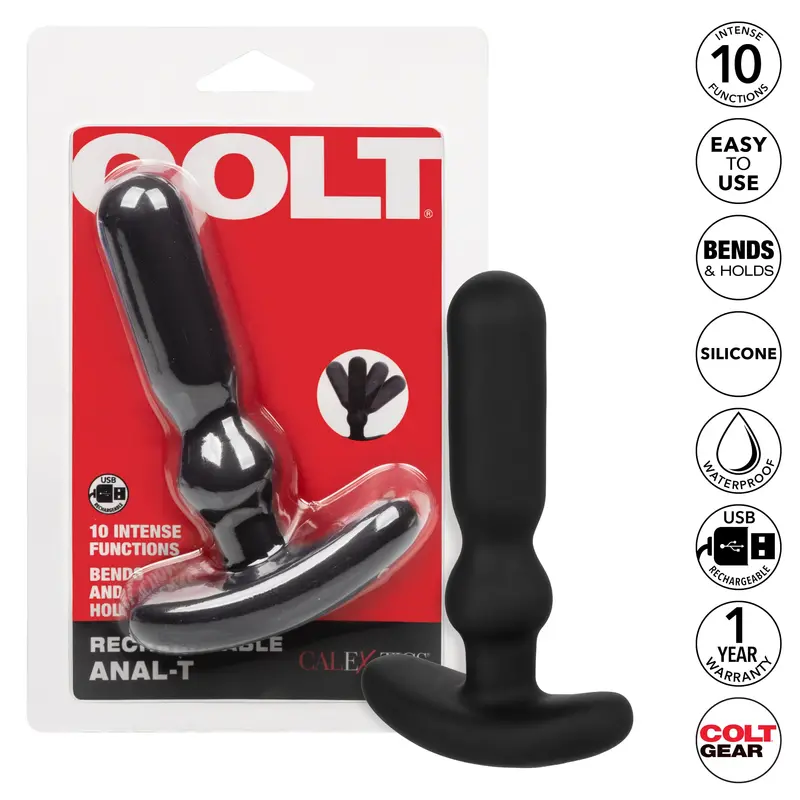 Colt Rechargeable T-Style Vibrating Anal Plug (Black) 1