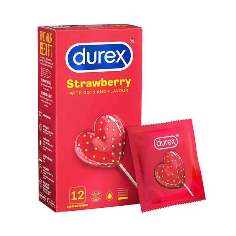 Durex Strawberry Flavored Condoms – Textured Dots For Enhanced Sensation 2