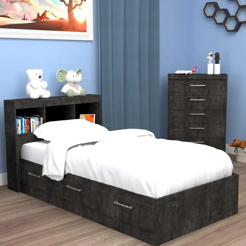 Dynamic Furniture Marley Twin Storage Bed In Inky Maple (Model 290Y) 1