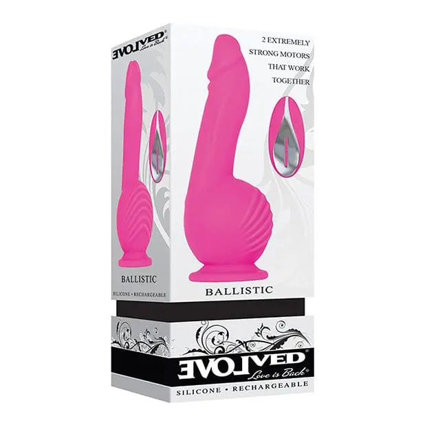 Evolved Ballistic 7.5" Rechargeable Silicone Dildo – Pink Flexible Vibrating Shaft 1