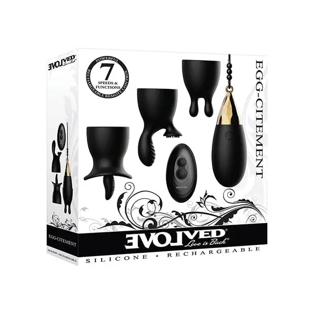 Evolved Egg Citement Remote-Controlled Egg Vibrator – Black & Gold With Attachments 1