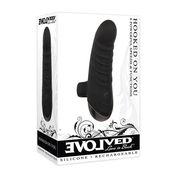 Evolved Hooked On You Curved Finger Vibrator – Black Ergonomic Bullet 1