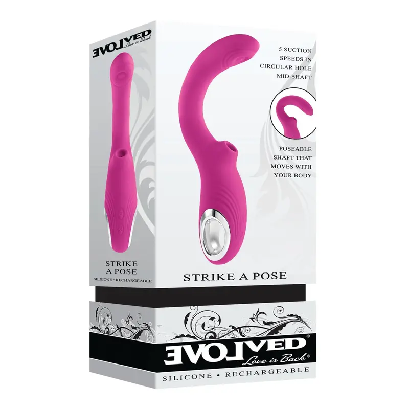 Evolved Strike A Pose Flexible Vibrating Dildo With Air Pulse Clitoral Stimulator – Pink 1