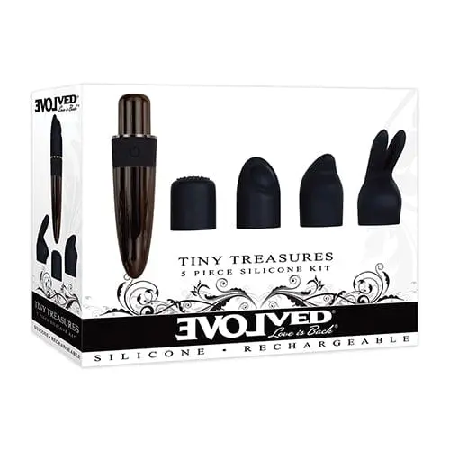 Evolved Tiny Treasures 5-Piece Rechargeable Silicone Vibrator Kit – Black 1