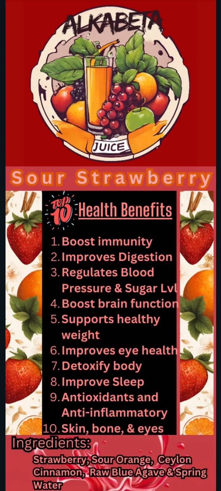 Fresh Sour Strawberry Juice – 16 Oz Bottled 1