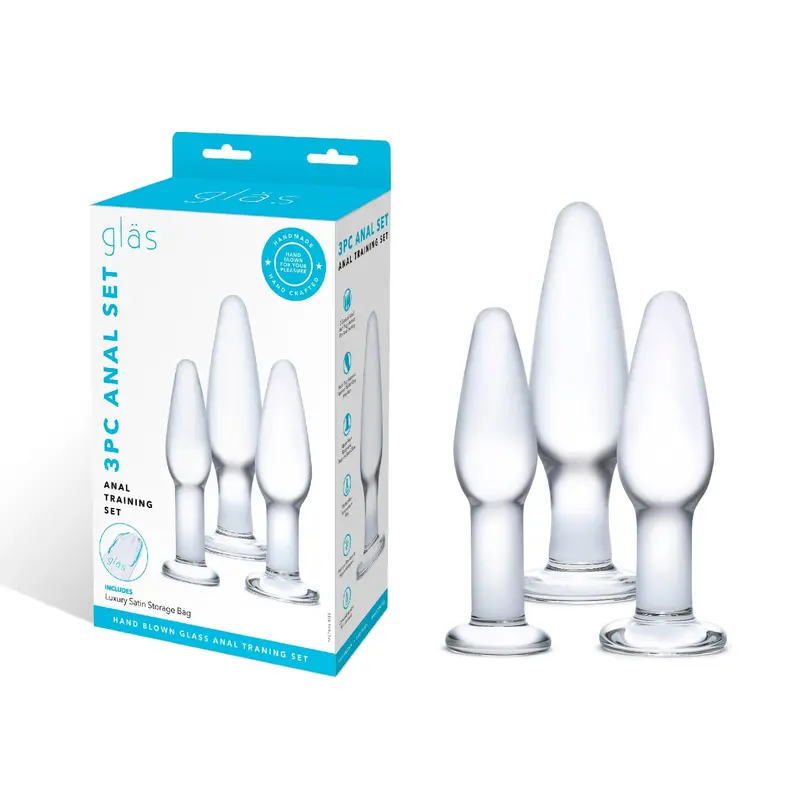 Glas Anal Training Kit – 3-Piece Progressive Glass Plug Set, Clear 1