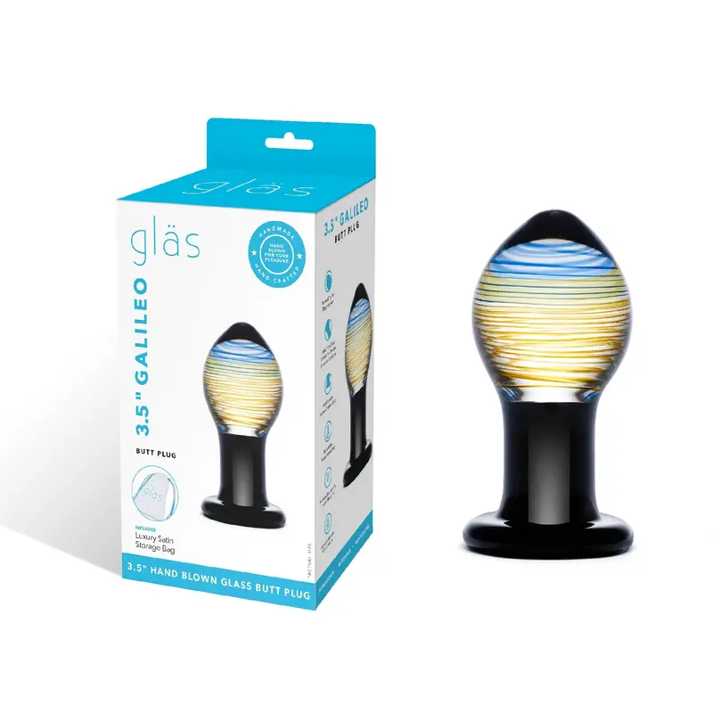 Glas Galileo Butt Plug – Sleek Black & Clear 3.5" Hand-Blown Glass 1