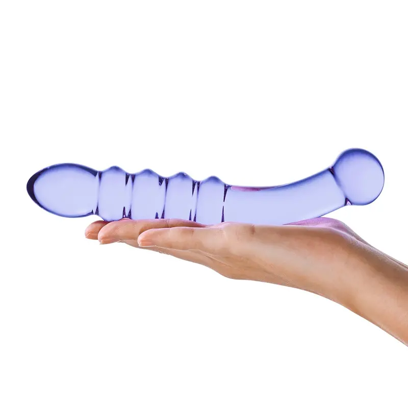 Glas Purple Rain Ribbed Glass Dildo – 9 Inch Vibrant Purple 1
