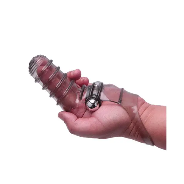 Icon Brands The 9'S Ribbed Vibro Finger Massager – Grey Silicone Stimulator 1