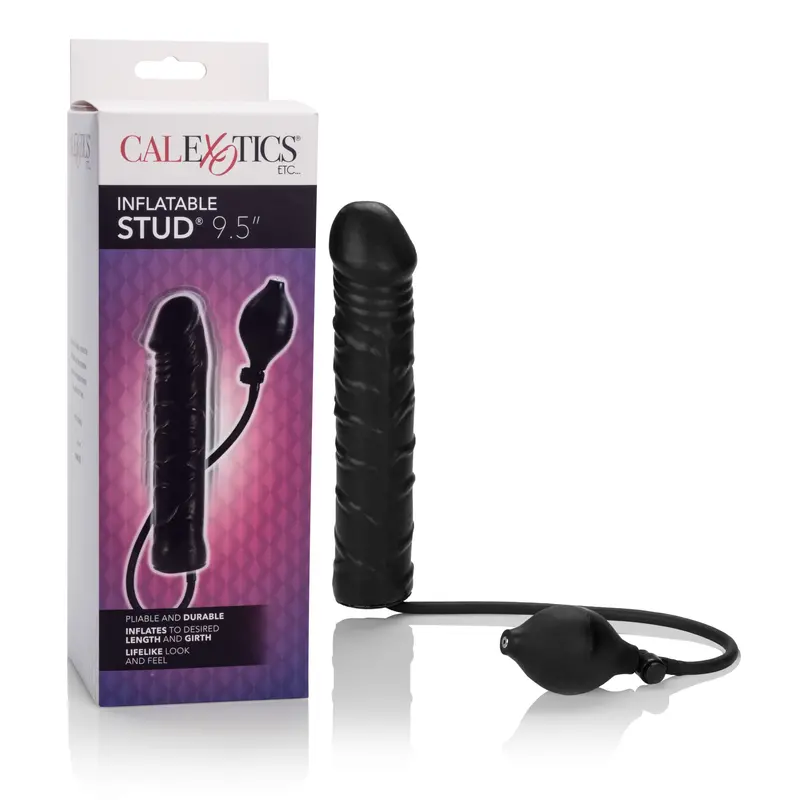 Inflatable 9.5-Inch Stud Dildo – Black Adjustable Size 1