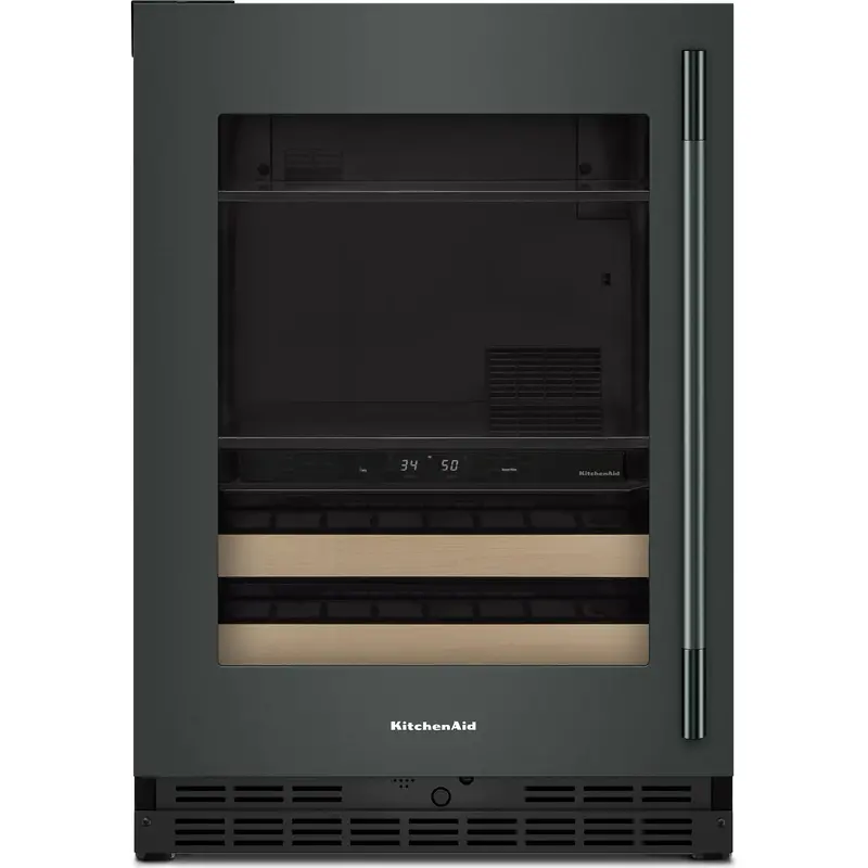 Kitchenaid 24-Inch Glass-Door Beverage Cooler – 4.8 Cu. Ft., Wood-Front Shelving, Jet Black Stainless (Kubl524Sjp) 1