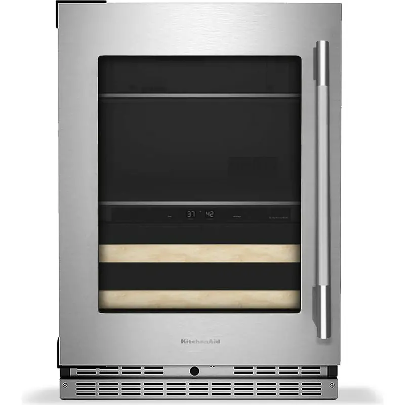 Kitchenaid 4.8 Cu. Ft. Glass-Door Beverage Center With Wood-Front Racks – Kubl524Sps 1
