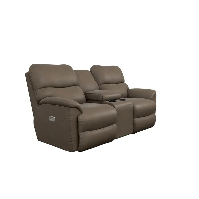 La-Z-Boy Trouper Power Reclining Loveseat With Headrest And Built-In Console – Mink Leatherette 1