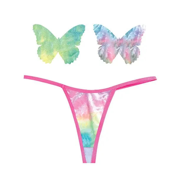 Naughty Knix Rainbow Sherbet G-String & Butterfly Pasties By Neva Nude – Velvet O/S Set 1