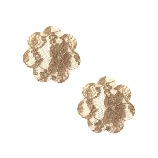 Neva Nude Lace Petal Flower Nipple Pasties – Beige Sheer Design 1