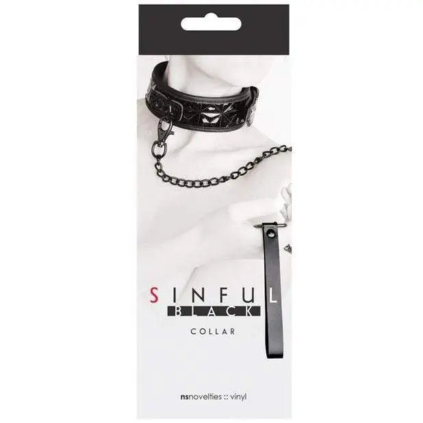Ns Novelties Sinful Collar & Leash Set – Stylish Black Leather-Look Bondage Accessory 1