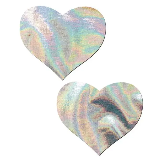 Pastease Holographic Heart Nipple Pasties – Premium Reusable, Silver Metallic 1