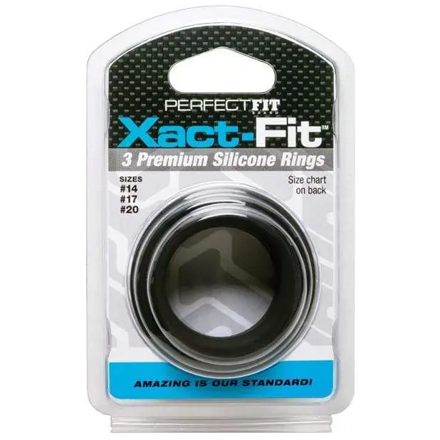 Perfect Fit Xact Fit 3-Size Cock Ring Set – Small/Medium/Large Black Bands 1