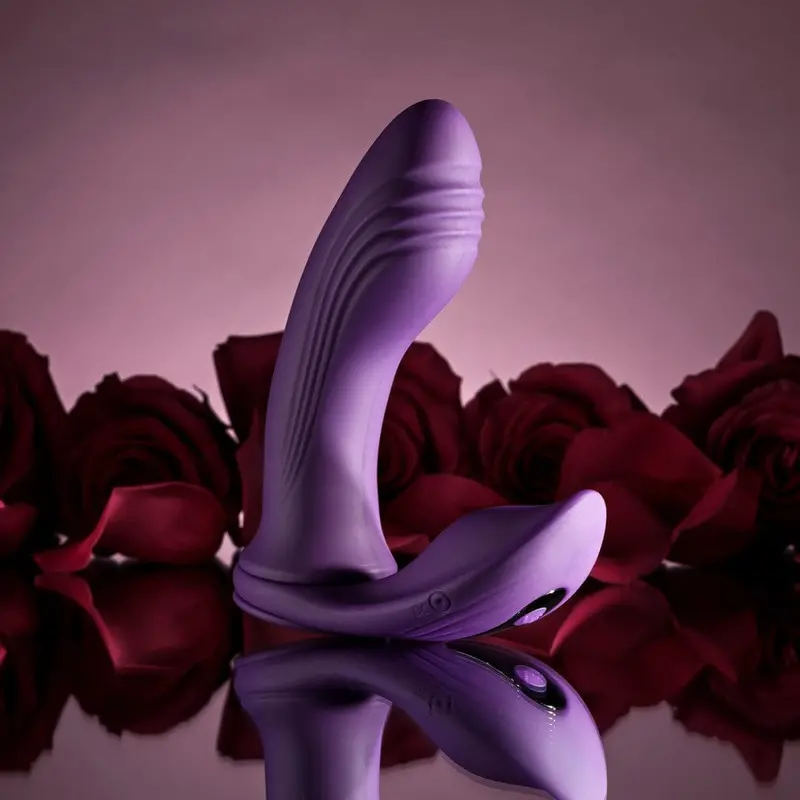 Playboy Mix & Match Vibrating Dildo Featuring Flexible Cock Ring Attachment (Purple) 1