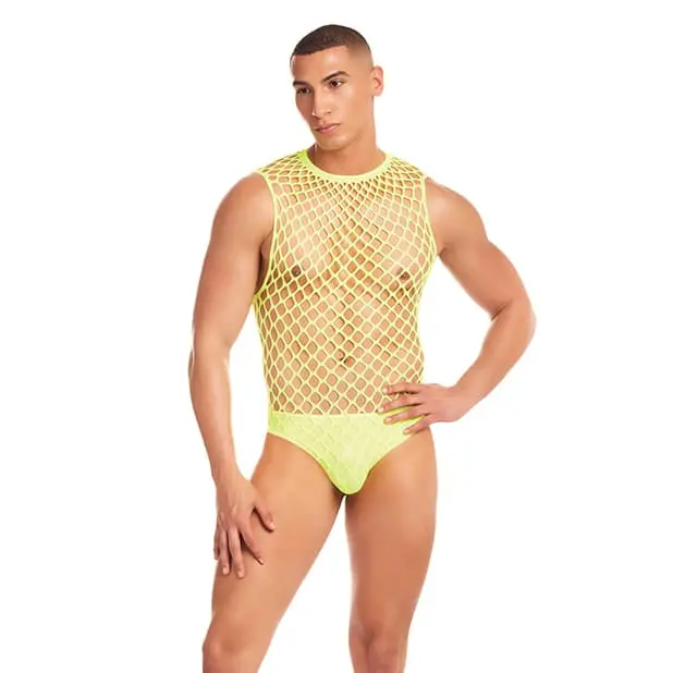 Rene Rofe Rainbow Party Mesh Unitard Set – 2-Piece With Thong (Yellow) 1