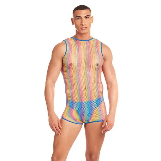 Rene Rofe Rainbow Party Star Mesh Singlet Set – Men’S Two-Piece Pride Lingerie (Size L) 1