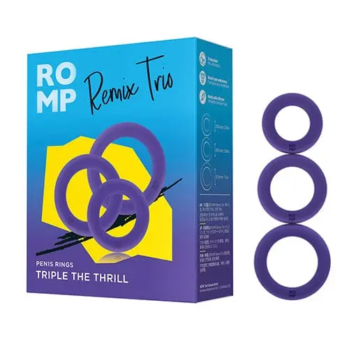 Romp Remix Trio: Vibrating Silicone Cock Ring Set In Purple 1